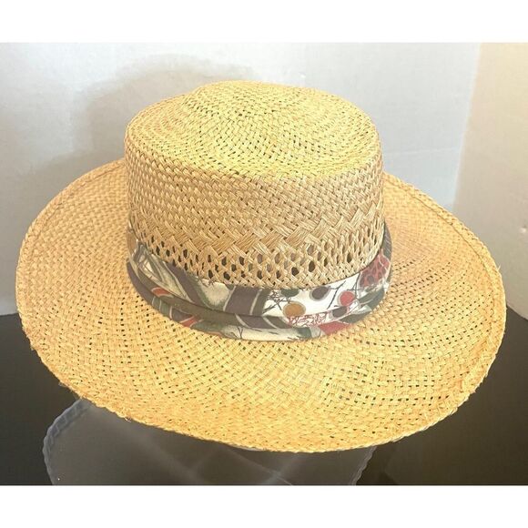 Stetson Gambler Straw Outdoorsman MEDIUM Ribbon Vented Fedora Sun Straw Sun Hat - Picture 1 of 9